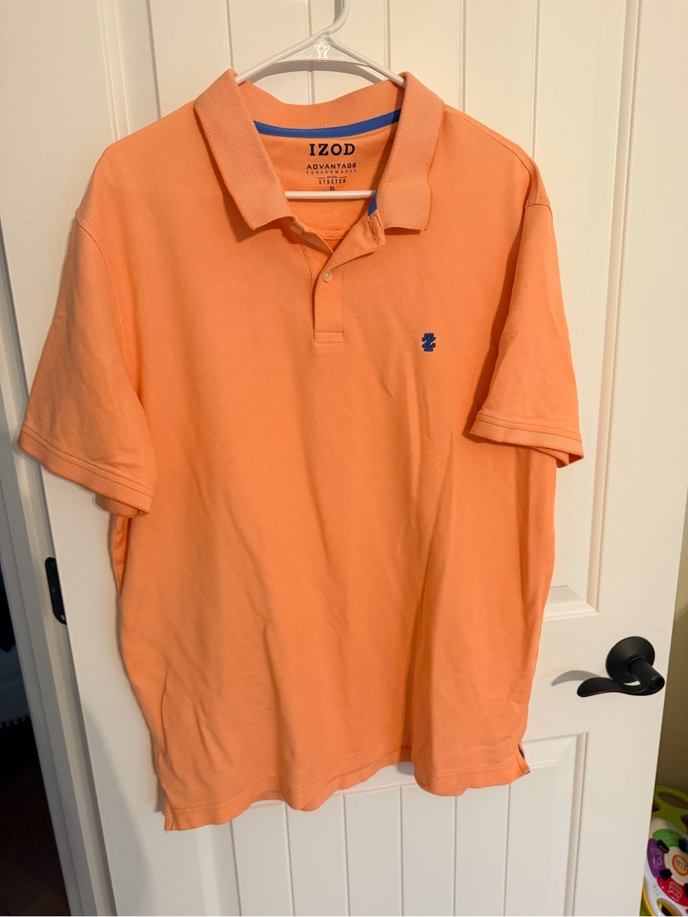 Izod Men’s Peach/Coral Polo Shirt with Blue Logo